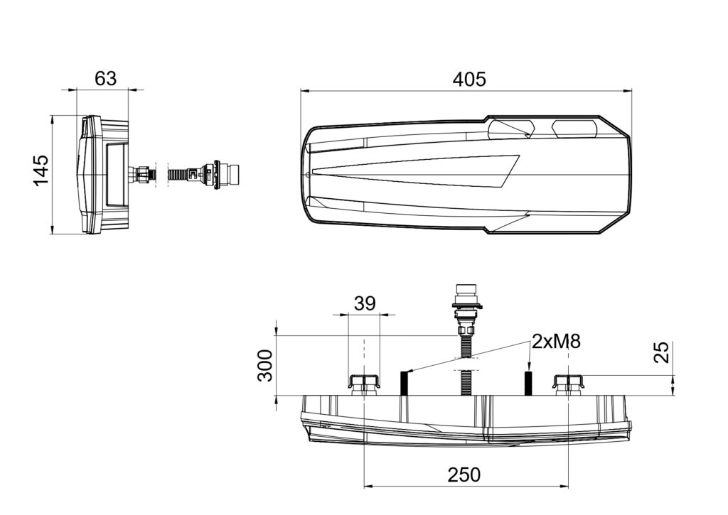 Задний комбинированный фонарь MAVIC LZD 3195/AMP (правый) — светоотражающий треугольник, 4 разъёма Superseal + 7-контактный разъём AMP